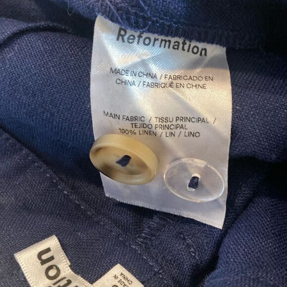 Reformation Freddie Pant Blue Wide Leg Navy Blue Linen Flax High Rise Trousers - Picture 7 of 7